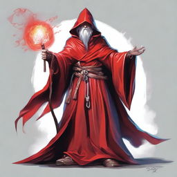 A Gith wizard from the world of Dungeons and Dragons, cloaked in a vibrant red robe, is holding a magical staff