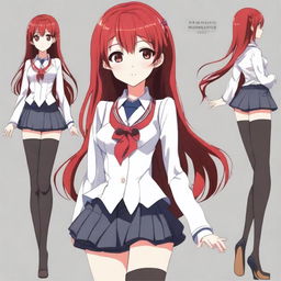 Create an anime style image of a tall, skinny, and fit woman who resembles Makima, Mitsuru Kirijo, and Rias Gremory