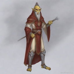 Create a portrait of a hooded Githyanki wizard with white skin and a white beard