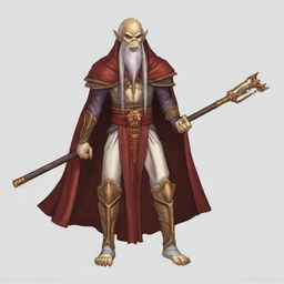 Create a portrait of a hooded Githyanki wizard with white skin and a white beard