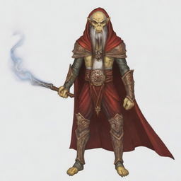 Create a portrait image of a hooded Githyanki wizard with white skin and a white beard