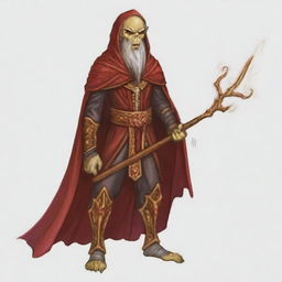 Create a portrait image of a hooded Githyanki wizard with white skin and a white beard