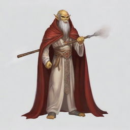 Create a portrait of a hooded Githyanki wizard with white skin and a white beard