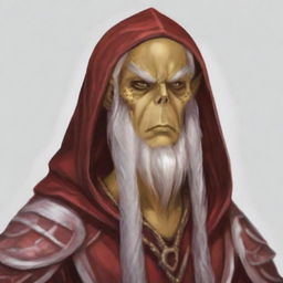 Generate a portrait of a hooded Githyanki wizard with white skin and a white beard