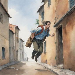 Illustrate a suspenseful scene where a character is attempting to escape a life-threatening situation in a foreign country.