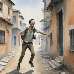 Illustrate a suspenseful scene where a character is attempting to escape a life-threatening situation in a foreign country.