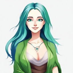 Generate an image of a female wizard with blue hair and blue eyes