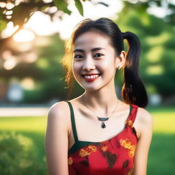 An Asian girl with a bright smile