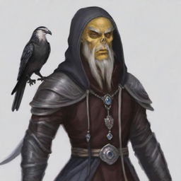 Create a portrait of a hooded Githyanki wizard with white skin and a white beard