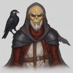 Create a portrait of a hooded Githyanki wizard with white skin and a white beard