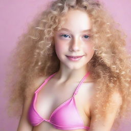 A 14 years old girl with long, blond, curly hair