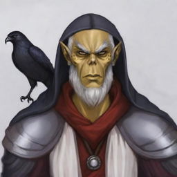 Create a portrait of a hooded Githyanki wizard with white skin and a white beard