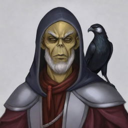 Create a portrait of a hooded Githyanki wizard with white skin and a white beard