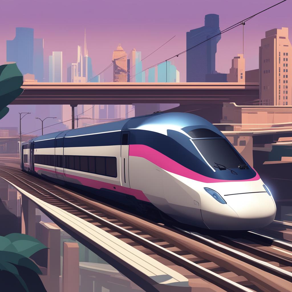 A TGV train is navigating through a city designed in the style of the Grand Theft Auto series