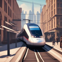 A TGV train is navigating through a city designed in the style of the Grand Theft Auto series