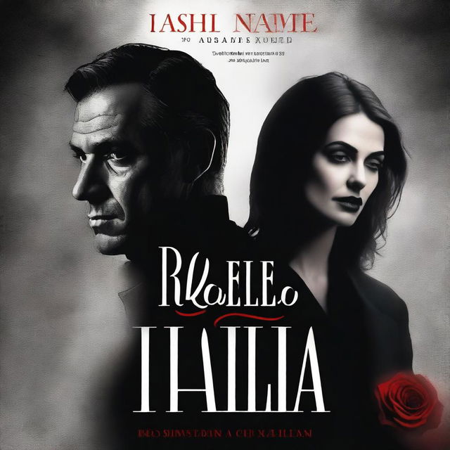 Create a dark romance book cover featuring a woman named Raphaella and a Mafia boss named William