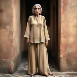 A cinematic photo of a mature, old aged Pakistani female