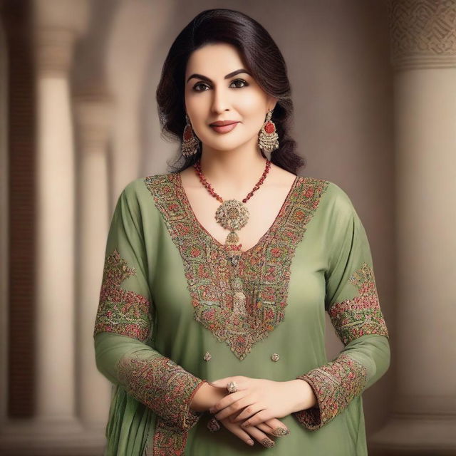 Generate a photo-realistic image of a mature Pakistani woman