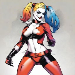 Generate an image of Harley Quinn, the iconic DC character, in her signature style