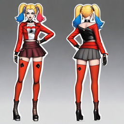 Generate an image of Harley Quinn from the DC universe, wearing a small, stylish skirt