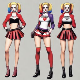 Generate an image of Harley Quinn from the DC universe, wearing a small, stylish skirt