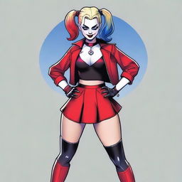 Generate an image of Harley Quinn from the DC universe, wearing a small, stylish skirt