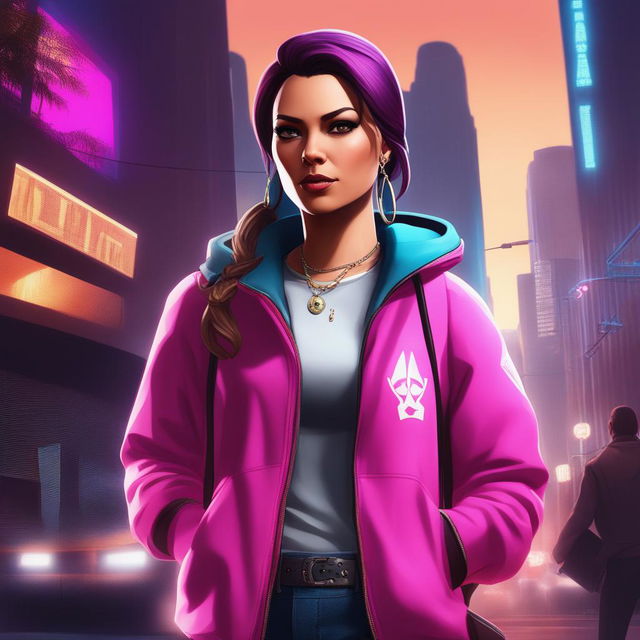 A digital art image of the character Amanda from GTA, reimagined in the world of the video game Watch Dogs