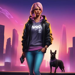 A digital art image of the character Amanda from GTA, reimagined in the world of the video game Watch Dogs