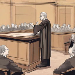 An image of a judge in a courtroom, holding a gavel and making a decision