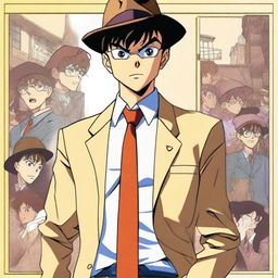 Generate an image of the character Detective Conan in a thrilling investigative scene.