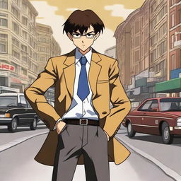 Generate an image of the character Detective Conan in a thrilling investigative scene.