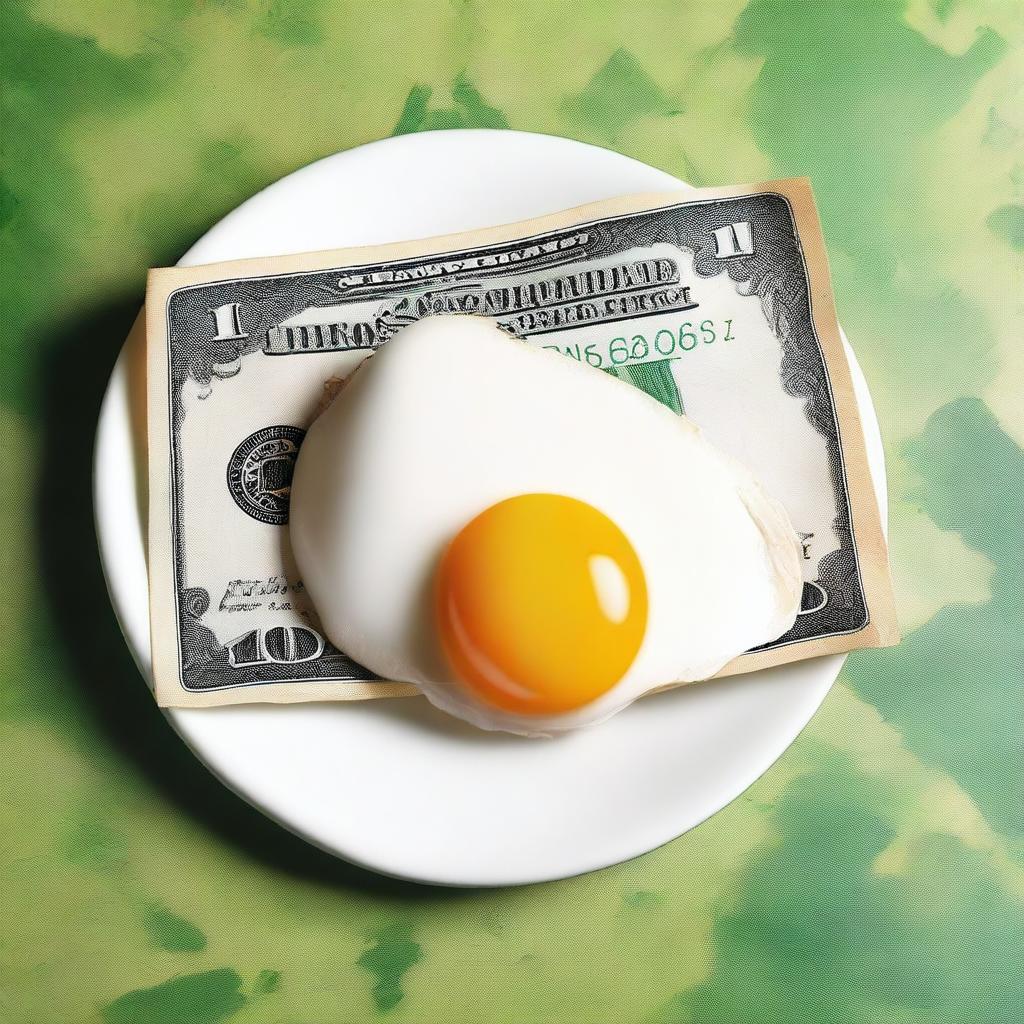 A fried egg with a billion dollar bill