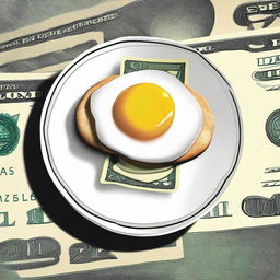 A fried egg with a billion dollar bill