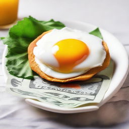 A fried egg with a billion dollar bill