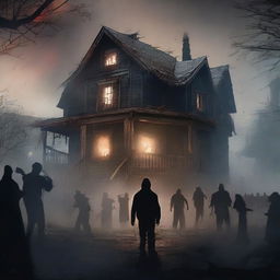 A house surrounded by zombies in a post-apocalyptic setting