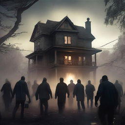 A house surrounded by zombies in a post-apocalyptic setting