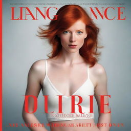 Generate a photo-realistic image of an attractive red-headed female striking an intimidating pose, with the title 'Vengeance Be Mine' prominently displayed