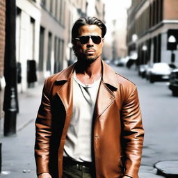 Generate an image of actor Brad Pitt portrayed as a drug dealer