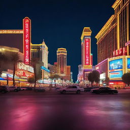 Generate a photo-realistic 4K image showcasing the vibrant night life of downtown Las Vegas.