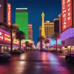 Generate a photo-realistic 4K image showcasing the vibrant night life of downtown Las Vegas.