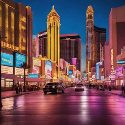 Create an image showcasing the vibrant and lively scene of downtown Las Vegas at night