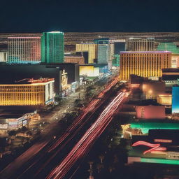 Generate an image capturing a medium close shot of downtown Las Vegas at night