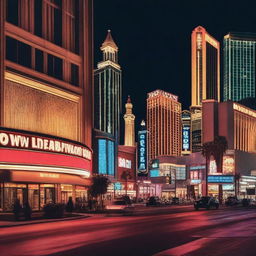 Generate an image capturing an up close shot of downtown Las Vegas at night