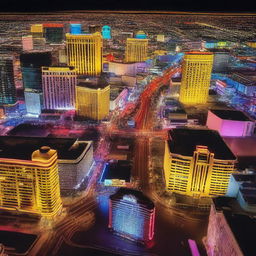 Generate an image capturing an extreme close-up view of downtown Las Vegas nightlife