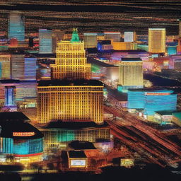 Generate an image capturing an extreme close-up view of downtown Las Vegas nightlife