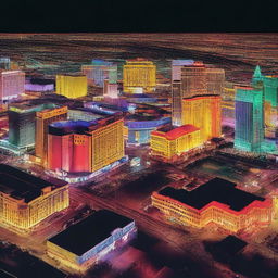 Generate an image capturing an extreme close-up view of downtown Las Vegas nightlife