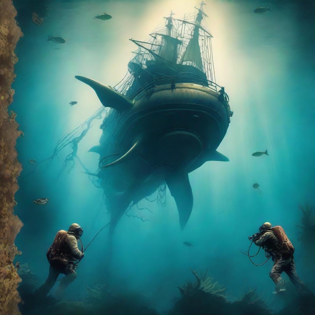 Create an image depicting a scene from 20,000 Leagues Under the Sea by Jules Verne