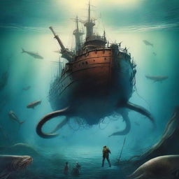 Create an image depicting a scene from 20,000 Leagues Under the Sea by Jules Verne