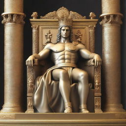 Alexander the Great depicted as a king sitting on a throne, in a 3D render, ultra HD, high quality.