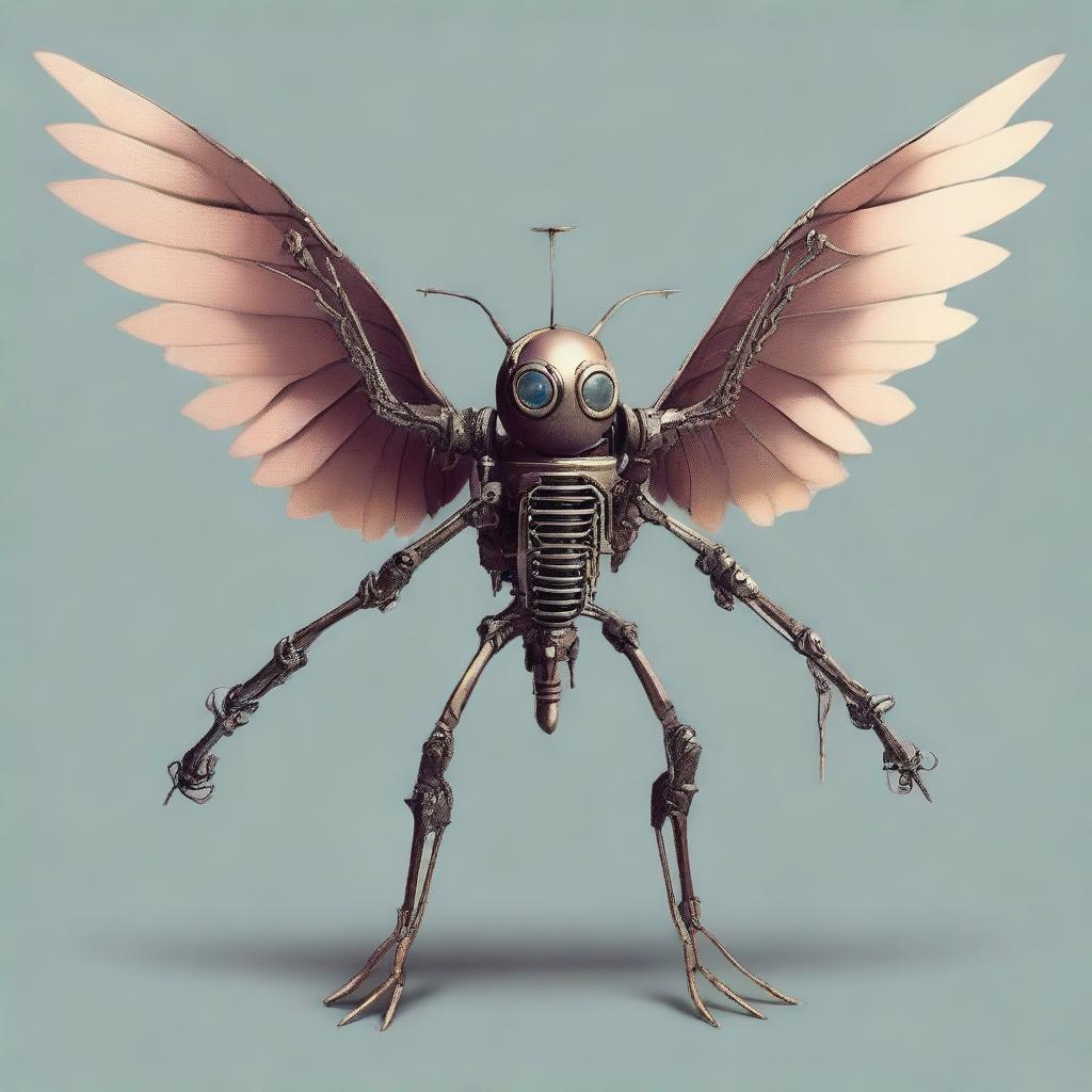 Generate an image of a winged monodrone with 4 arms, a creature from the Dungeons and Dragons universe, carrying a crossbow